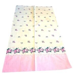 Charming Vintage Cotton Percale Pink Floral Pillowcase Set Cottage Farmhouse